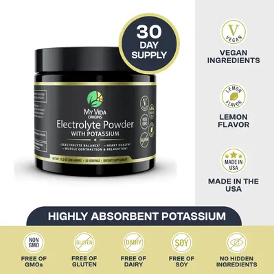 My Vida Origins Electrolyte Powder Enhanced w/ 2000mg of Potassium Citrate | Zero sugar Sweetened with Monk Fruit | Lemon Fla...