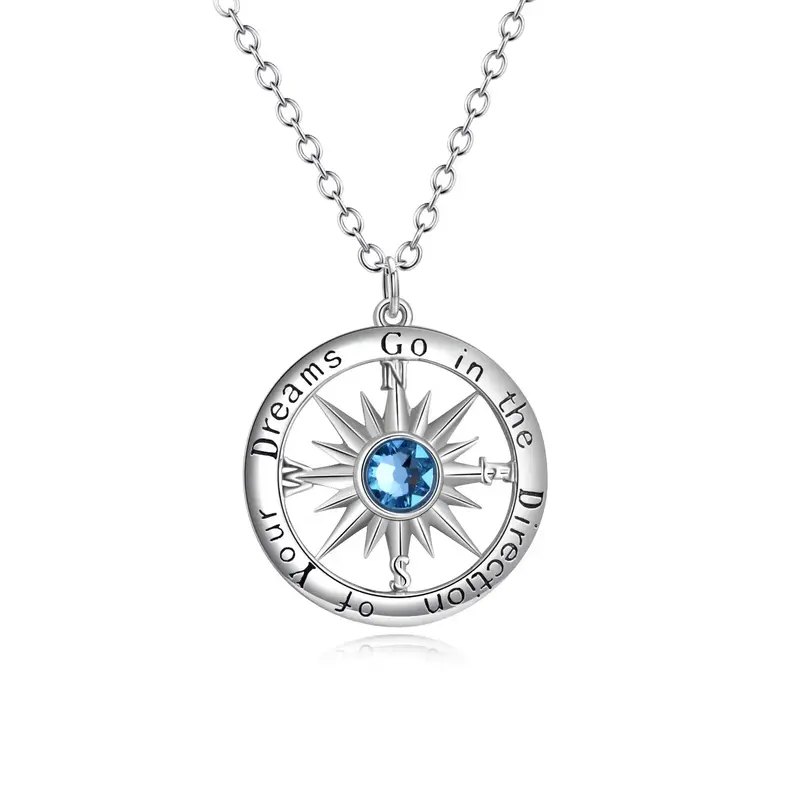 Sterling Silver Cubic Zirconia Compass Pendant Necklace Gift for Graduates