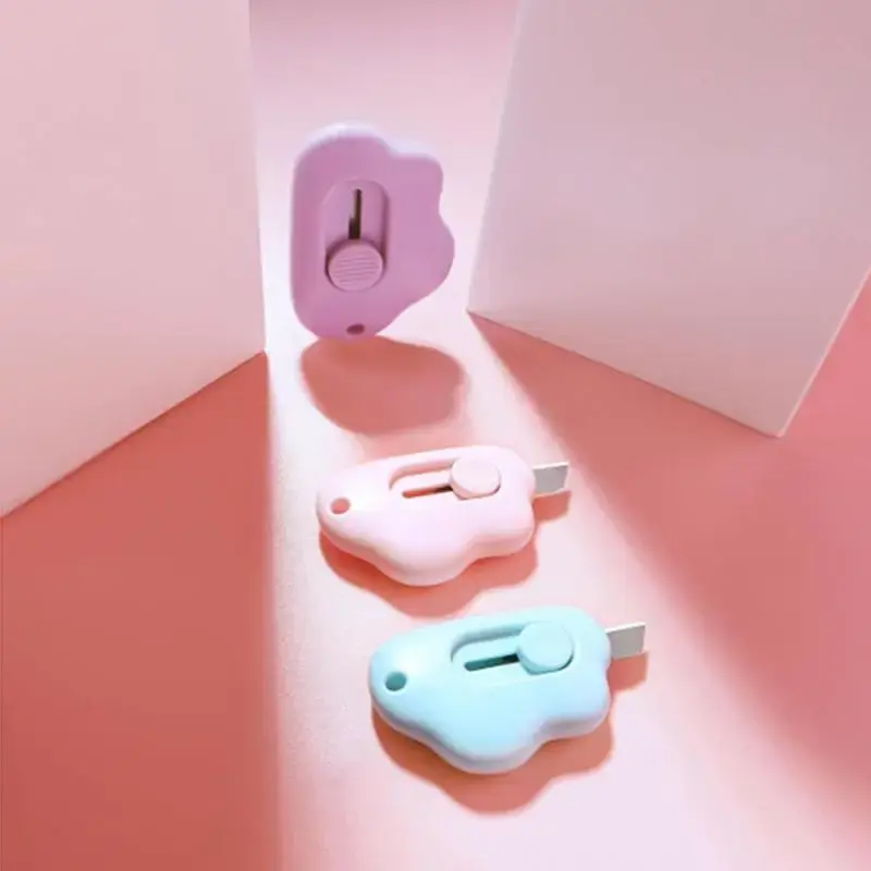 Cute Pastel Color Cloud Shaped Pencil Sharpener, 1/3 Counts Retractable Letter Opener, Mini Paper Cutting Tool for Keychain P...