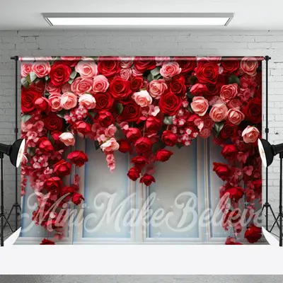 Romantic Pink Red Blossom Light Blue Wall Backdrop - Aperturee