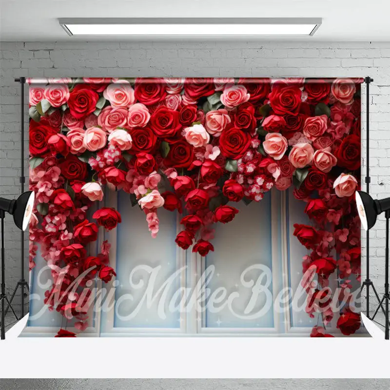 Romantic Pink Red Blossom Light Blue Wall Backdrop - Aperturee