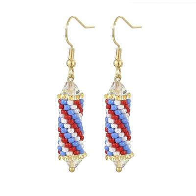 Glass Seed Braided Column Dangle Earrings