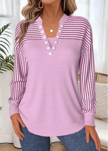 Modlily Light Pink Tummy Coverage Geometric Print Long Sleeve Sweatshirt - XXL