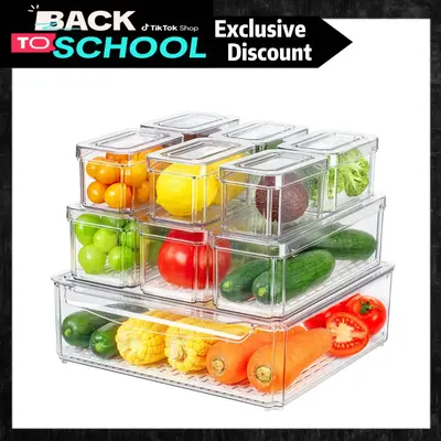 AISOON 10 Pack Fridge Organizer Bins with Lids, BPA-Free Stackable Clear Containers for Food, Drinks, and Food Storage, Ideal...