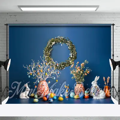 Navy Blue Wreath Ceramic Jar Spring Easter Backdrop - Aperturee