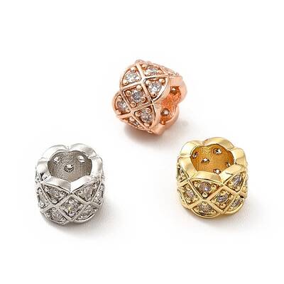 Rack Plating Brass Micro Pave Clear Cubic Zirconia European Beads
