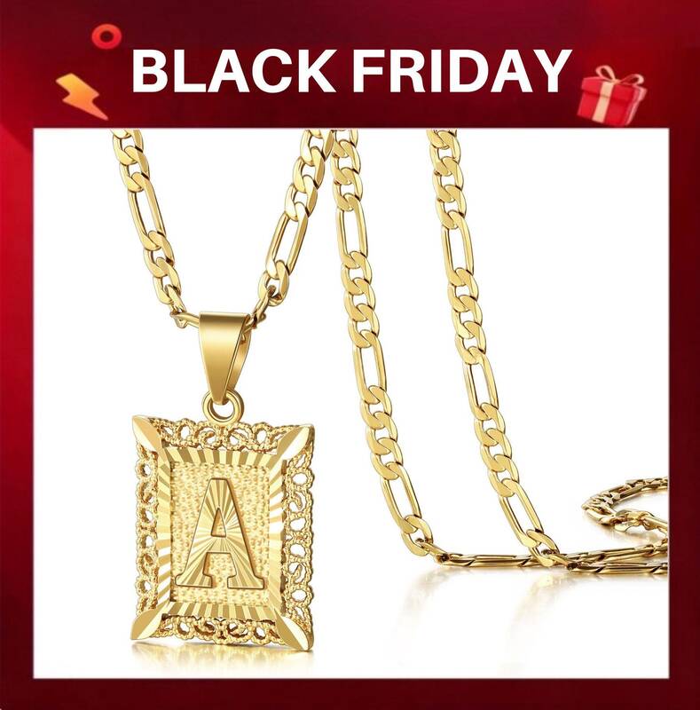 KissYan Initial Letter Pendant Necklace for Men Womens, 14K Gold Plated Square Capital Monogram Necklace Alhpabets from