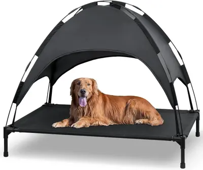 ChillSpot Outdoor Elevated Pet Bed with Removable Canopy - Portable Cooling Dog Cot for Dogs and Cats - 42-Inch Raised Bed wi...
