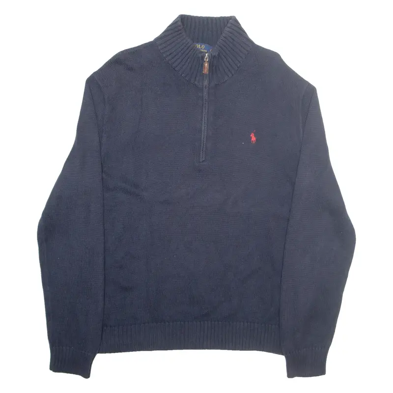 POLO RALPH LAUREN Mens Jumper Blue 1/4 Zip Tight Knit L