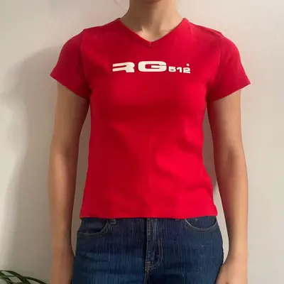 Rg512 V-neck T-Shirt - Medium Red Cotton