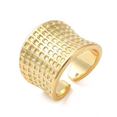 Tartan Brass Wide Open Cuff Rings for Women