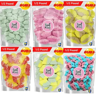 Bubs Swedish Candy 1/2 Bags - Sweet Strawberry Pomegranate Foam Ovals & Sour Dizzy Skulls - Banana Toffee Foam Ovals - Tutti ...