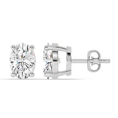 Certified Lab Grown Four Prong Oval Shape Diamond Stud Earring | 14K White Gold 1 1/2 ct. tw.