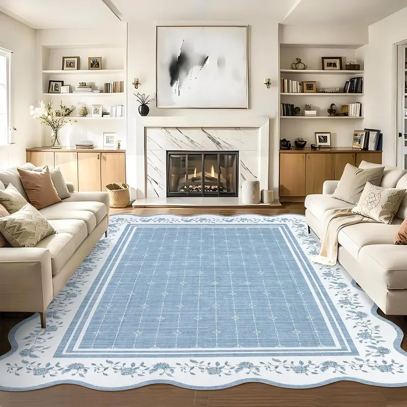 Garvee Large Washable Area Rug 10x13 Scalloped Floral Design Soft Low Pile Polyester Non-Slip Stain Resistant Modern Bordered...