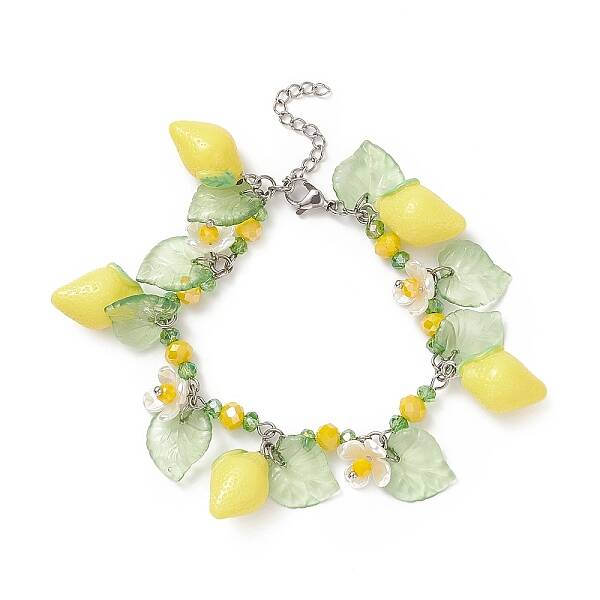 Lemon & Leaf & Flower Resin & Acrylic Charm Bracelet