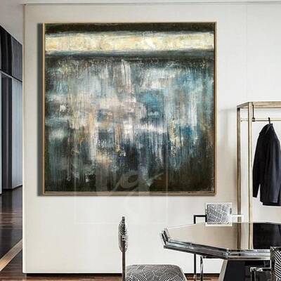 Large Abstract Oil Painting Gray Painting Blue Painting Modern Painting Original Painting | REFLECTION