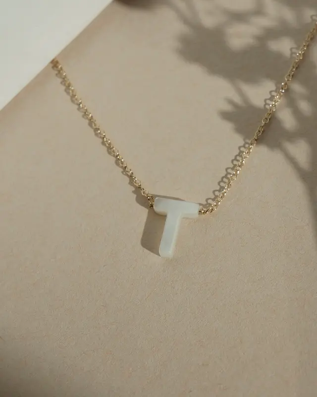 Dawn Initial Necklace | Metal Color: Solid 14K Gold | Style: T