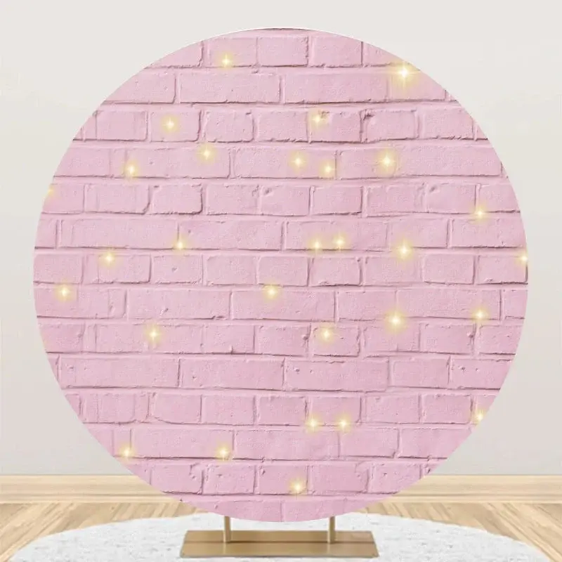 Cute Pink Brick Wall Sparkle Round Party Backdrop - Aperturee