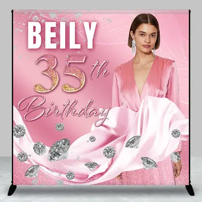 Personalized Diamonds Pink Texture Birthday Backdrop - Aperturee