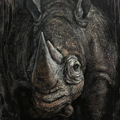 Rhinoceros Painting On Canvas Abstract Animal Wall Art Rhino Textured Art Monochrome Artwork Realistic Wild Animal Wall Art O...