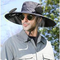 Solar Fan Hat, Wide Brim Outdoor Fishing Hat with Double Power Fans, 3 Speed Adjustable Fan Hat for Men, Outdoor Sun Hat Fan,...