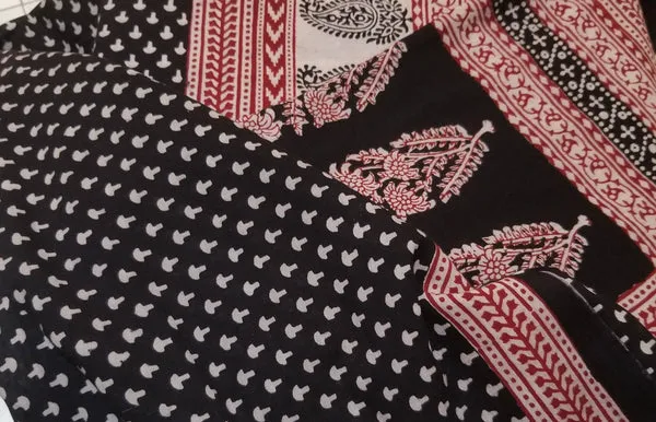 Handprinted floral Vine cotton tablecloth in red and black | Color: Red