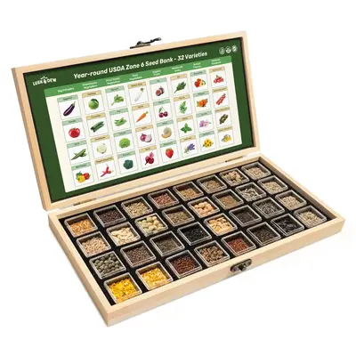 LUSH&DEW Year-Round USDA Zone 6 Seed Bank - 32 Organic Garden Plant Seed Varieties with Vegetables Herbs Flowers All Seasons ...