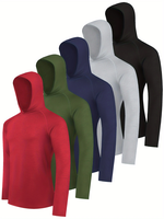 5 Pack  Men's UPF 50+ Sun Protection Lightweight Hoodie Performance Long Sleeve SPF UV Shirt for Fishing Running