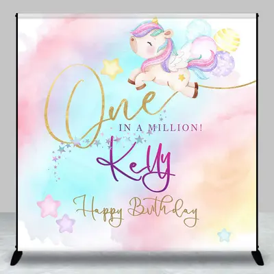 Colorful Stars Unicorn Custom 1st Birthday Backdrop - Aperturee
