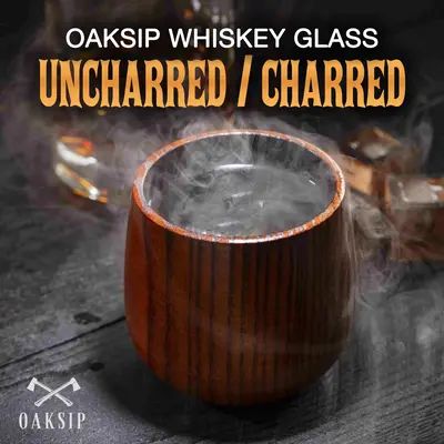Oaksip - Wooden Whiskey & Bourbon Drinking Glass Tumbler Cup, Bourbon Gifts for Men, Charred or Uncharred Old Fashioned Glass...