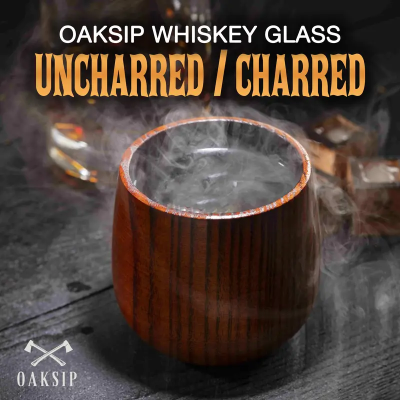 Oaksip - Wooden Whiskey & Bourbon Drinking Glass Tumbler Cup, Bourbon Gifts for Men, Charred or Uncharred Old Fashioned Glass...