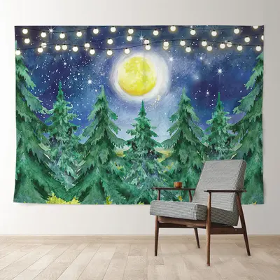 Aperturee Painting Forest Moon Night Light Winter Backdrop
