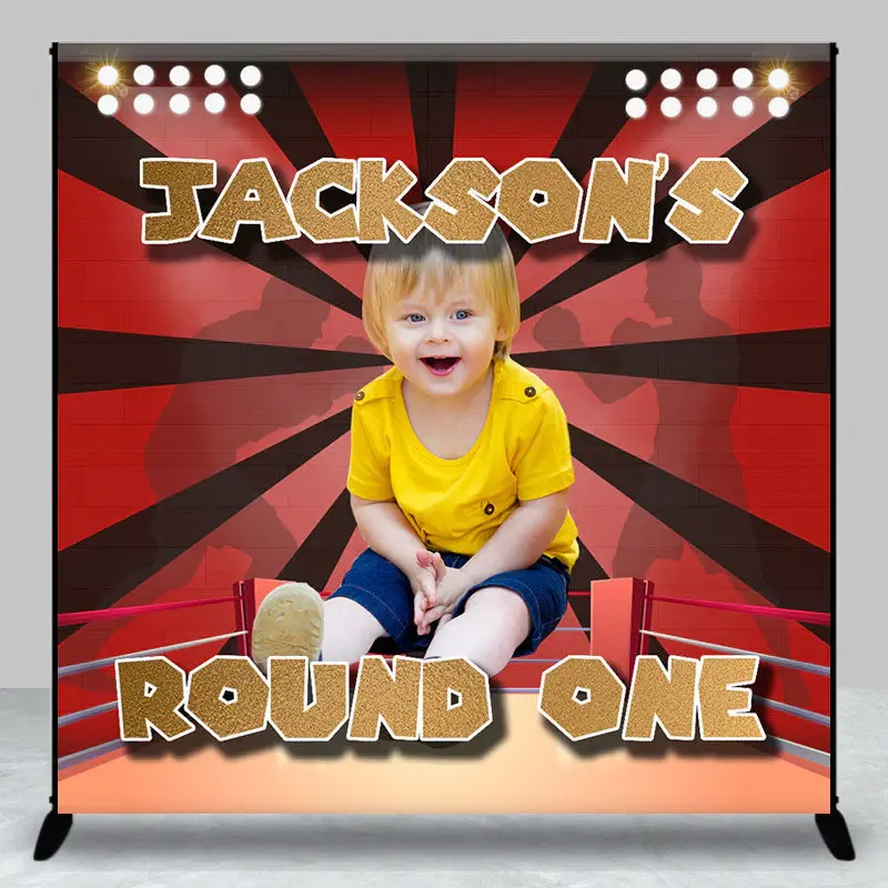 Custom Red Boxing Ring Round One Birthday Backdrop - Aperturee