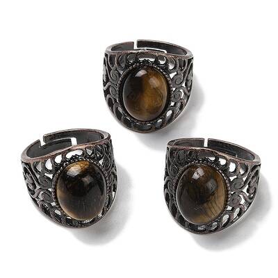 Natural Tiger Eye Oval Adjustable Rings