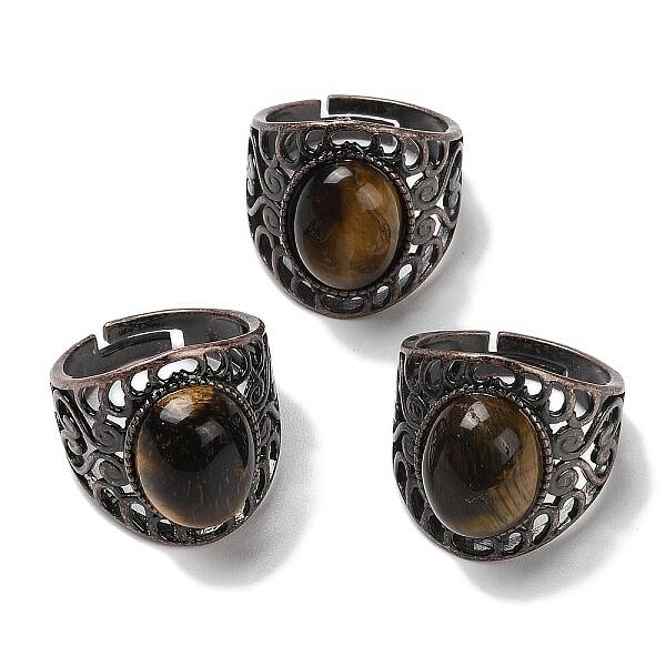 Natural Tiger Eye Oval Adjustable Rings