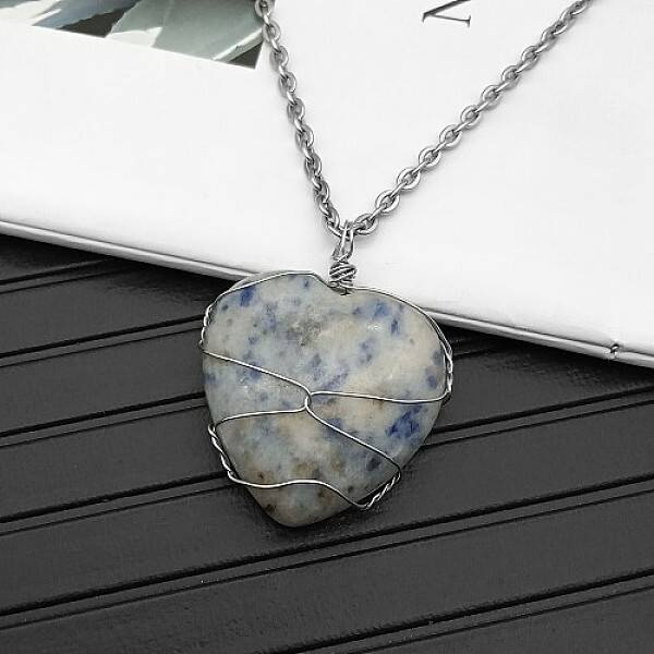 Natural Blue Spot Jasper Pendant Necklaces
