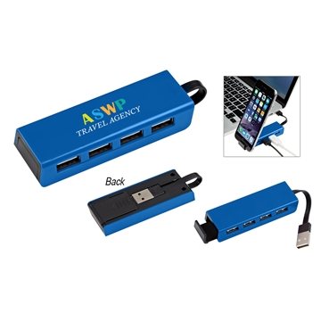 100 Custom 4-Port Traveler USB Hub With Phone Stand - High Speed