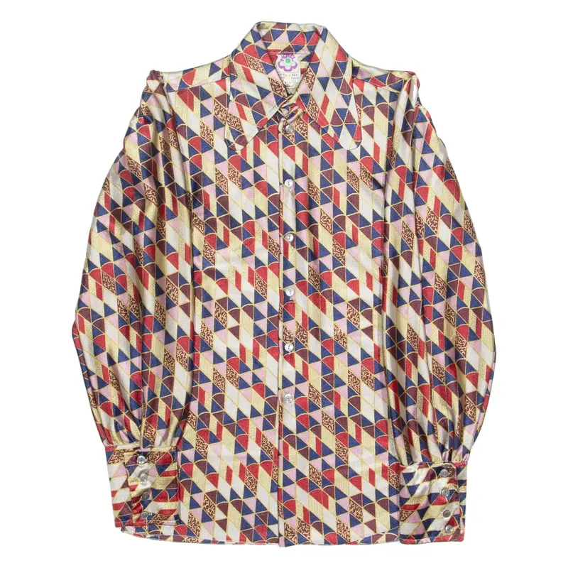 Mens Shirt Red 80s Crazy Pattern Long Sleeve S