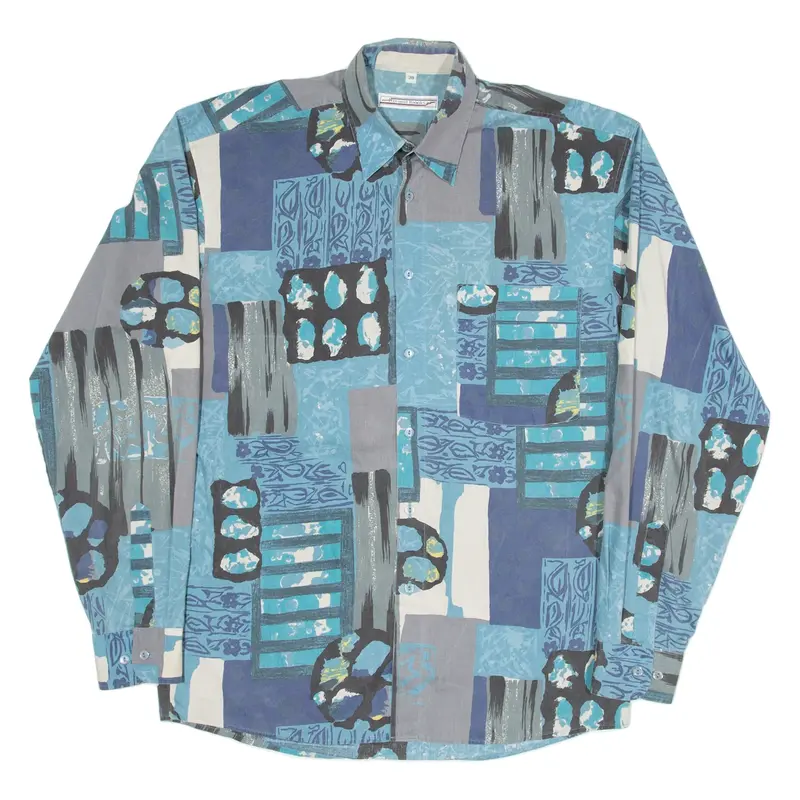 DANIEL BROOKS Mens Shirt Blue Geometric Long Sleeve M