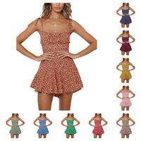Yousify Women's Boho Floral Wide Leg Short Romper Spaghetti Strap Smocked Jumpsuit