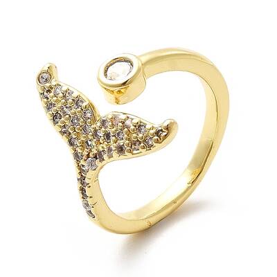 Clear Cubic Zirconia Whale Tail Shape Open Cuff Ring