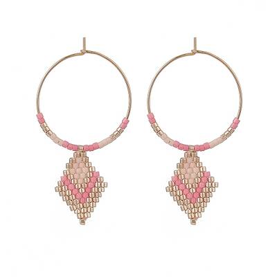 Glass Seed Braided Rhombus Dangle Hoop Earrings