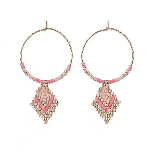Glass Seed Braided Rhombus Dangle Hoop Earrings