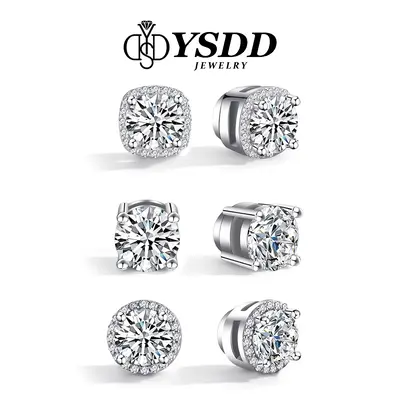 【#352 Non-piercing Stud】6.5mm Magnetic Brilliant Round Synthetic Moissanite in 925 Sterling Silver Magnetic Stud Earrings...