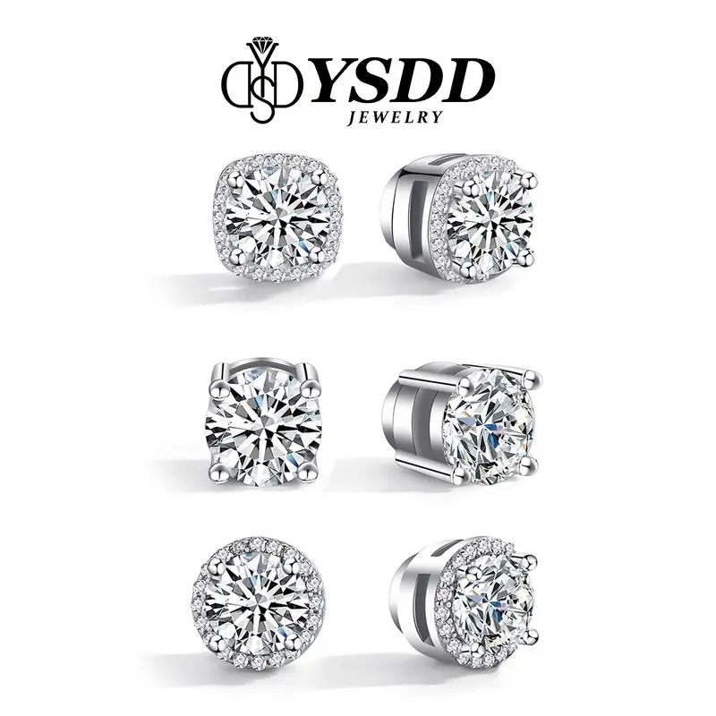 【#352 Non-piercing Stud】6.5mm Magnetic Brilliant Round Synthetic Moissanite in 925 Sterling Silver Magnetic Stud Earrings...