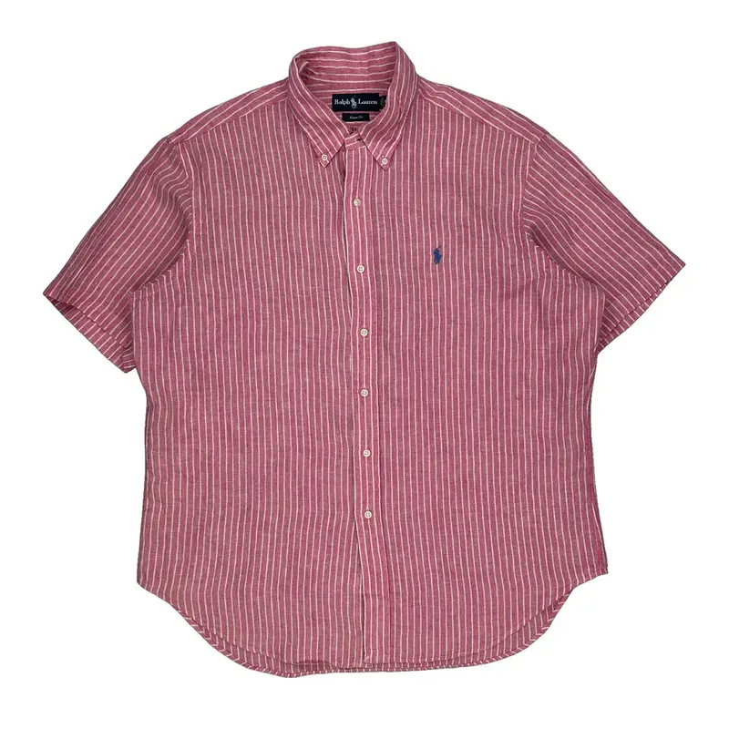 Ralph Lauren Striped Short Sleeve Shirt - XL Pink Cotton