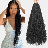 [Wequeen] Boho Box Braids Crochet Hair Pre Looped Box Braids With Curly hHair Extensions For Women Natural Color 18 Inch 1 Pa...