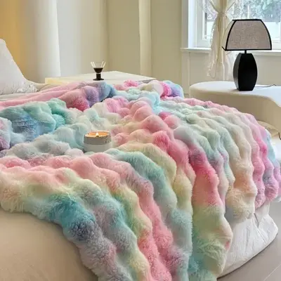 Tie Dye Fluffy Plush Blanket, 1 Count Colorful Soft Warm Throw Blanket, Bedding Supplies for Home, Camping, Dormitory, Office...