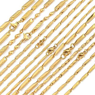 Ion Plating(IP) Golden 201 Stainless Steel Bar Link Necklaces