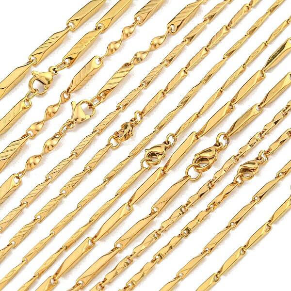 Ion Plating(IP) Golden 201 Stainless Steel Bar Link Necklaces